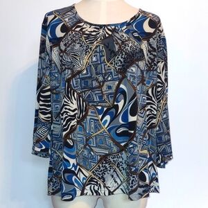 Southern Lady Animal Print and Geometric Print Top Size XL Scoop Neck 3/4 Sleeve